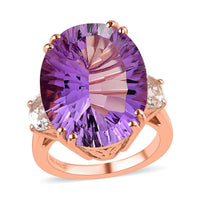 Doorbuster Concave Cut Rose De France Amethyst, White Topaz Ring in Vermeil RG Over Sterling Silver (Size 10.0) 19.35 ctw