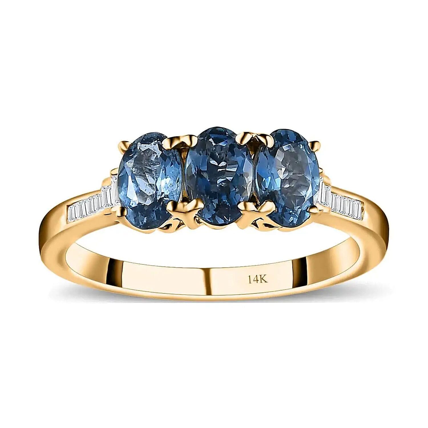 Doorbuster Luxoro 14K Yellow Gold AAA Santa Maria Aquamarine and G-H I2 Diamond 3 Stone Ring (Size 10.0) 1.25 ctw