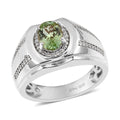 Doorbuster Natural Calabar Green Tourmaline and Moissanite Men's Ring in Platinum Over Sterling Silver (Size 10.0) 1.50 ctw - Sticky add to cart bar