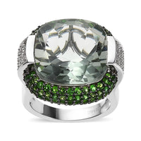 Doorbuster AAA Montezuma Prasiolite and Multi Gemstone Ring in Platinum Over Sterling Silver (Size 10.0) 16.25 ctw