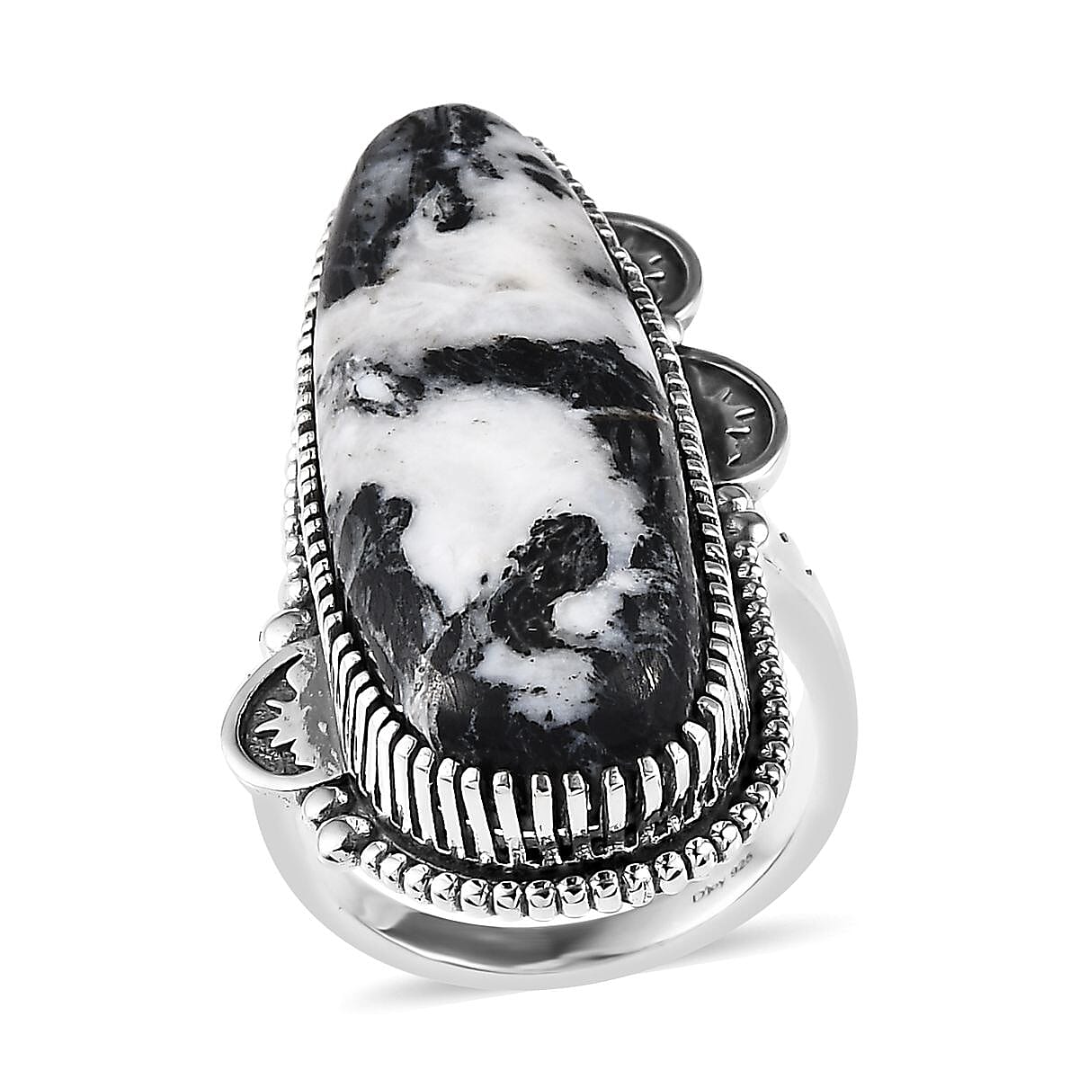 Artisan Crafted White Buffalo Elongated Ring in Sterling Silver (Size 10.0) 24.50 ctw