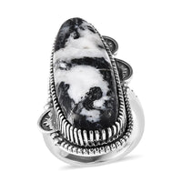 Artisan Crafted White Buffalo Elongated Ring in Sterling Silver (Size 10.0) 24.50 ctw