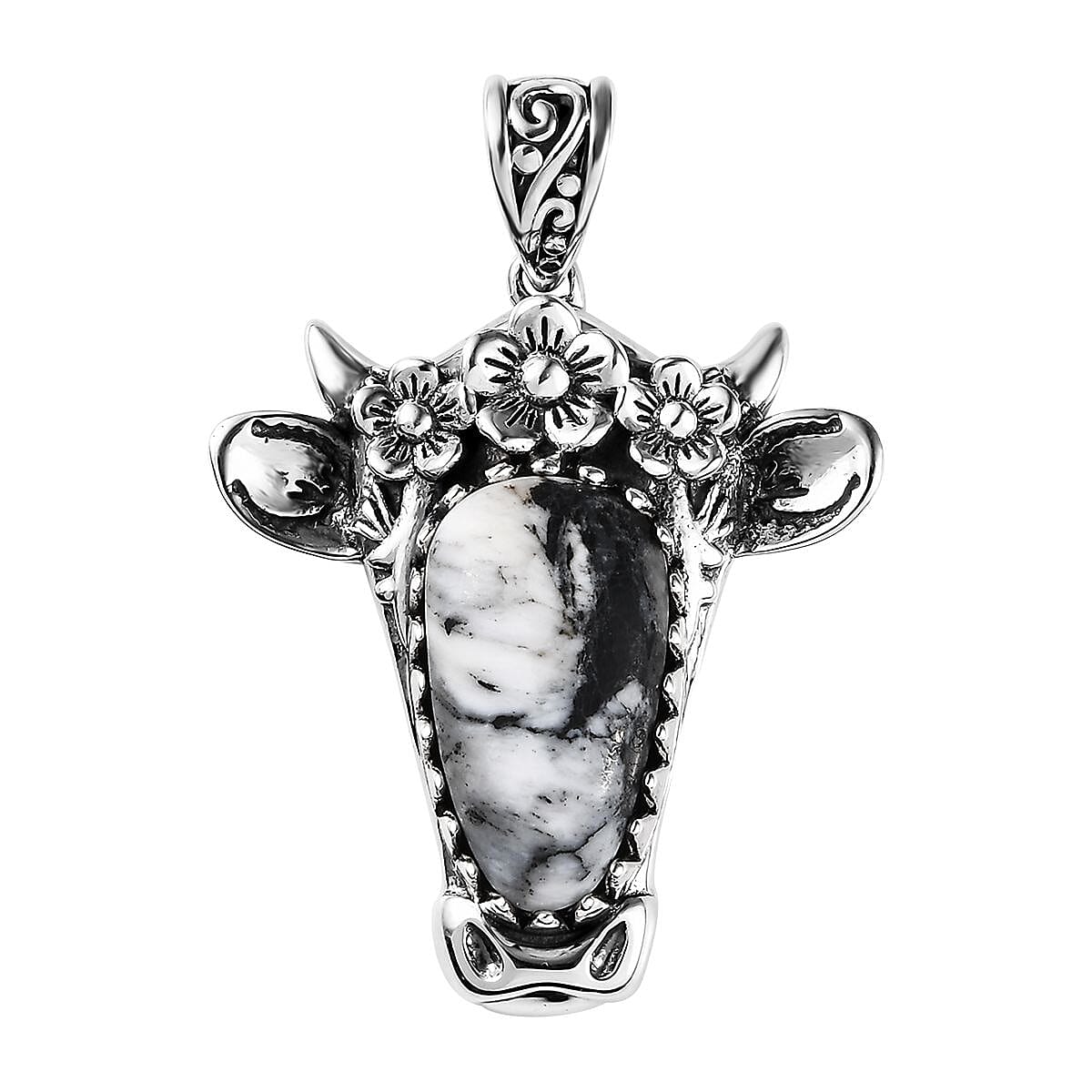 Artisan Crafted White Buffalo Bull Head Pendant in Sterling Silver 8.75 ctw