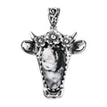 Artisan Crafted White Buffalo Bull Head Pendant in Sterling Silver 8.75 ctw - Sticky add to cart bar