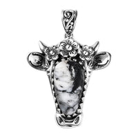 Artisan Crafted White Buffalo Bull Head Pendant in Sterling Silver 8.75 ctw