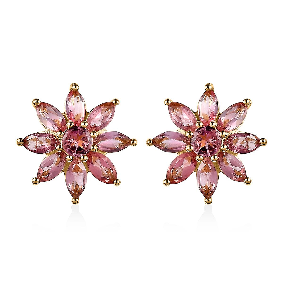 Morro Redondo Pink Tourmaline Sunburst Earrings in Vermeil Yellow Gold Over Sterling Silver 2.25 ctw