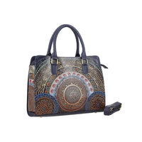 "100% Genuine leather handpainted tooled satchel bag  Size:(Bag) 12.25 L x 4 W x 9.25 H INCH  COLOR: Brown"