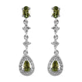 Premium Natural Calabar Green Tourmaline and White Zircon Dangling Earrings in Platinum Over Sterling Silver 1.40 ctw - Sticky add to cart bar