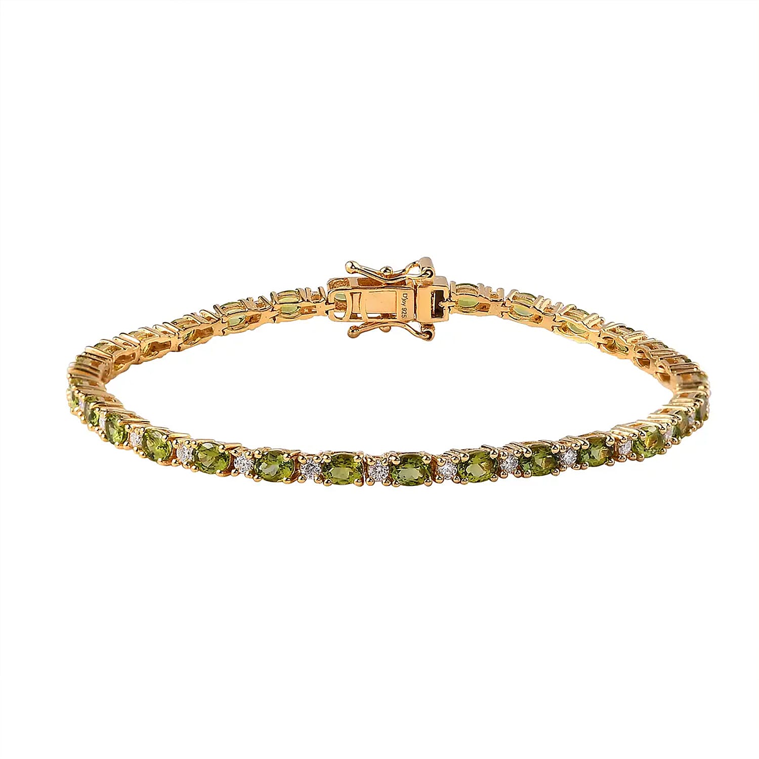 Premium Natural Calabar Green Tourmaline and Moissanite Tennis Bracelet in Vermeil Yellow Gold Over Sterling Silver (6.50 In) 5.20 ctw (Del. in 3-5 Days)