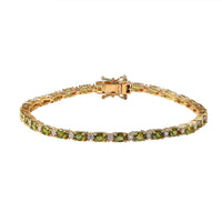 Premium Natural Calabar Green Tourmaline and Moissanite Tennis Bracelet in Vermeil Yellow Gold Over Sterling Silver (6.50 In) 5.20 ctw (Del. in 3-5 Days)