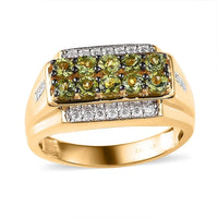 Premium Calabar Tourmaline, Moissanite Men's Ring in Vermeil YG Over Sterling Silver (Size 10.0) 1.60 ctw