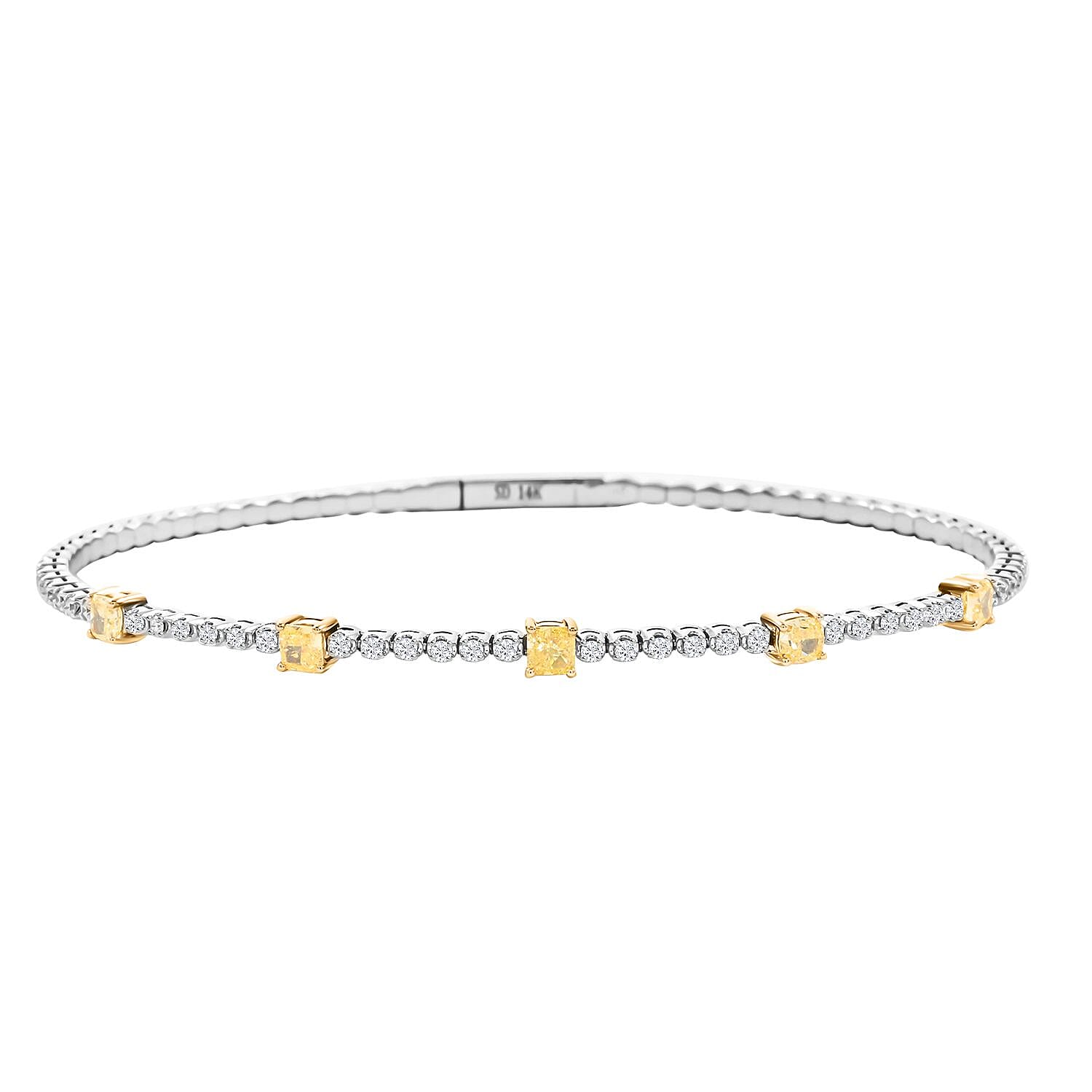 Modani 14K White and Yellow Gold Natural Yellow and White Diamond (SI) Bangle Bracelet (7.25 In) (4.35 g) 0.90 ctw