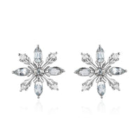 Premium Sky Blue Topaz and Moissanite Snowflake Earrings in Platinum Over Sterling Silver 1.50 ctw