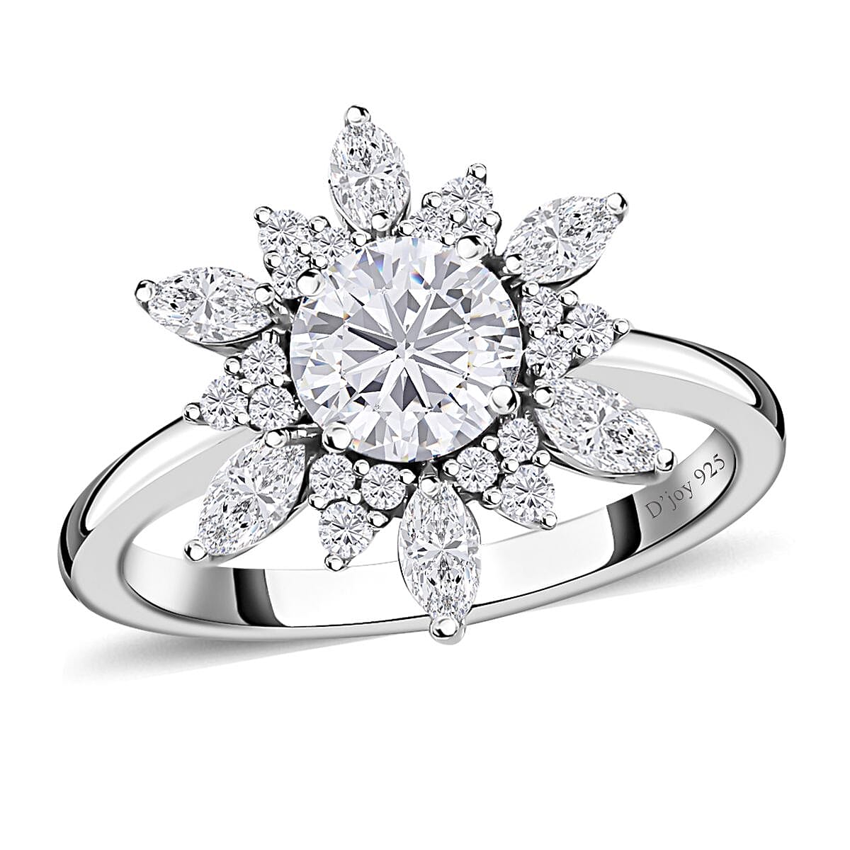 Moissanite Floral Ring in Platinum Over Sterling Silver (Size 6.0) 1.50 ctw