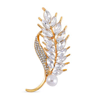 Plastic Pearl, White Swarovski Crystal Brooch in Goldtone