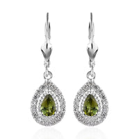 D'Joy Premium Natural Calabar Green Tourmaline and White Zircon Lever Back Earrings in Platinum Over Sterling Silver 1.50 ctw