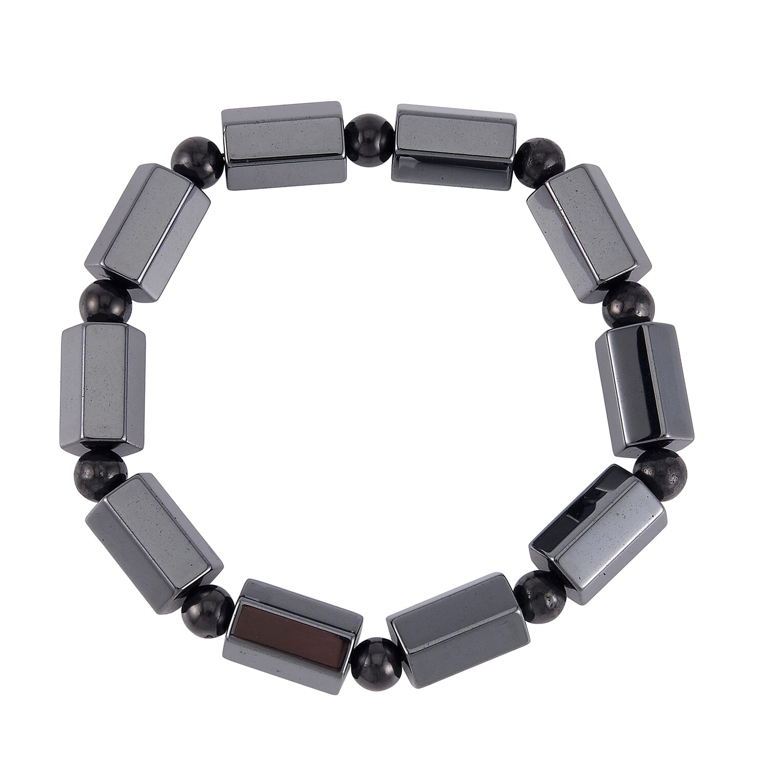 Magnetic Hematite Barrel and Shungite Stretch Beaded Bracelet 92.00 ctw