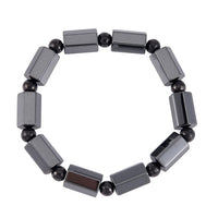 Magnetic Hematite Barrel and Shungite Stretch Beaded Bracelet 92.00 ctw