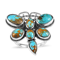 Artisan Crafted Royston Turquoise Butterfly Ring in Sterling Silver (Size 10.0) 7.00 ctw