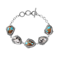 Artisan Crafted Royston Turquoise and White Buffalo Toggle Clasp Bracelet in Sterling Silver (6.50-8.0In) 21.85 ctw