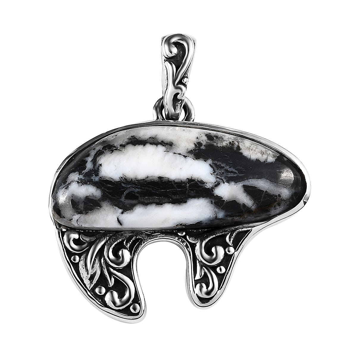 Artisan Crafted White Buffalo Bear Pendant in Sterling Silver 17.85 ctw