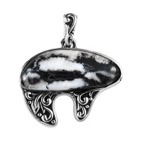 Artisan Crafted White Buffalo Bear Pendant in Sterling Silver 17.85 ctw