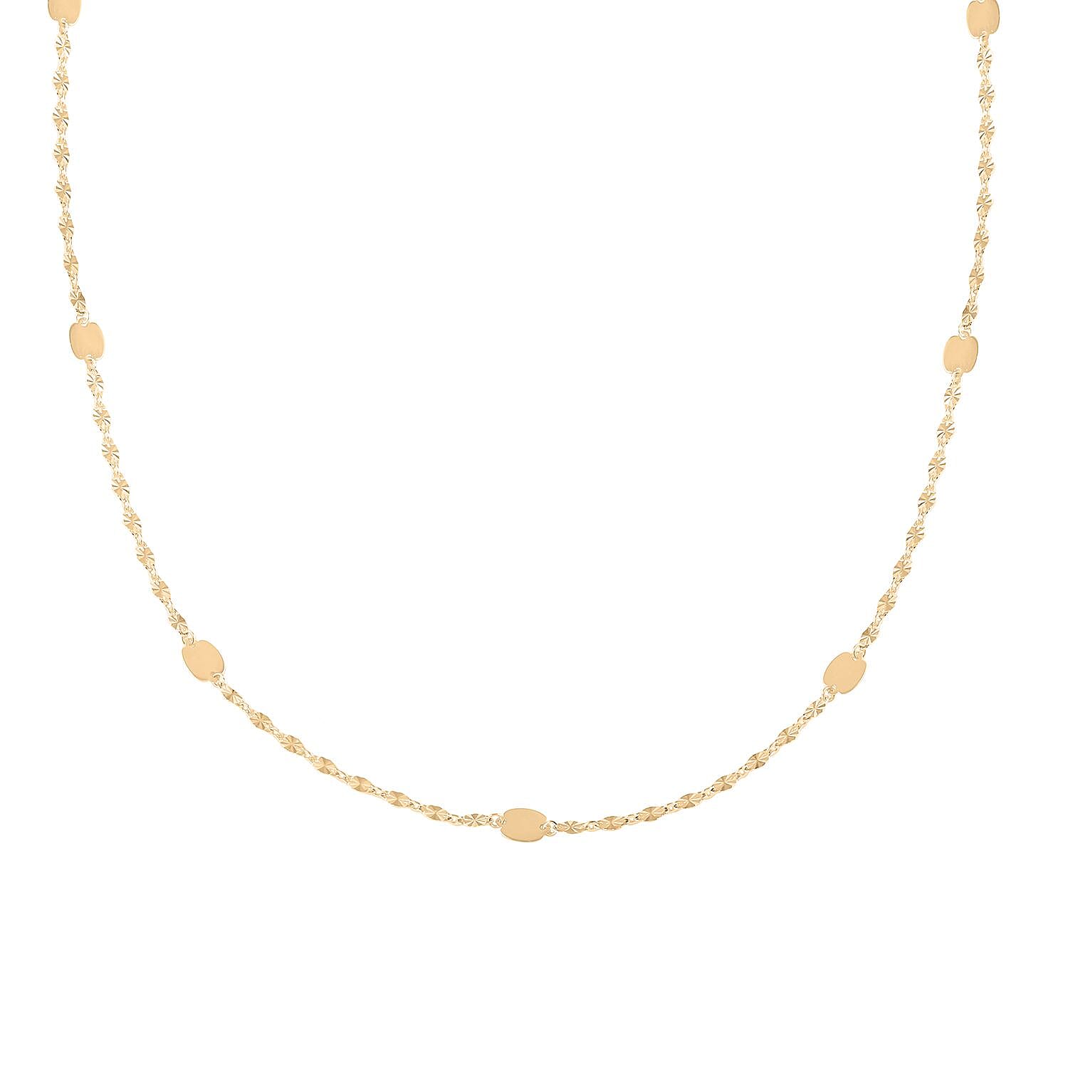 Sunburst Petali and Mirror Italian 10K Yellow Gold Station Necklace 18 Inches 1.90 Grams