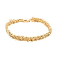 2 Strand Cuore Italian 10K Yellow Gold Rope Chain Bracelet (7.00-8.00In) 4.60 Grams