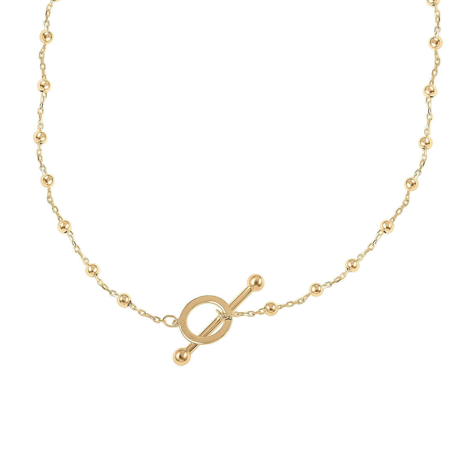 T Bar Beaded Station Italian 10K Yellow Gold Necklace 18 Inches 3.5 Grams