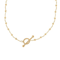 T Bar Beaded Station Italian 10K Yellow Gold Necklace 18 Inches 3.5 Grams
