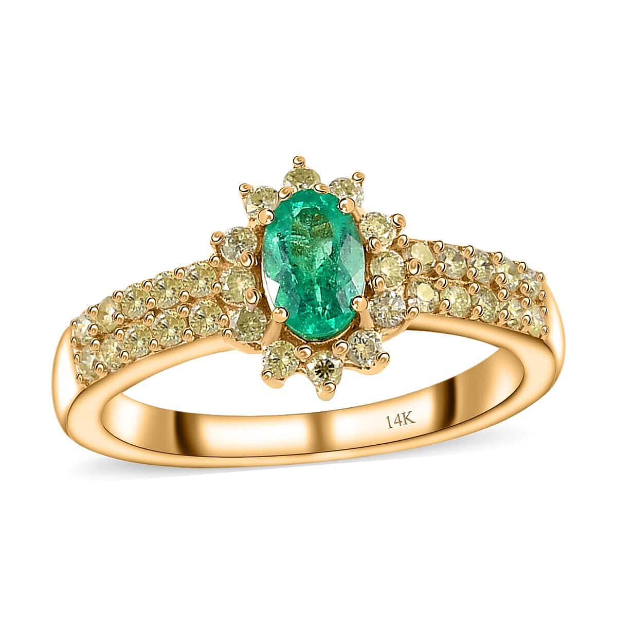 Doorbuster Luxoro 14K Yellow Gold AAA Boyaca Colombian Emerald and I3 Natural Yellow Diamond Sunburst Ring (Size 6.0) 1.00 ctw