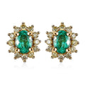 Luxoro 14K Yellow Gold AAA Boyaca Colombian Emerald and I2 Natural Yellow Diamond Sunburst Stud Earrings 0.65 ctw - Sticky add to cart bar