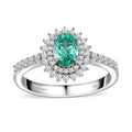 14K White Gold AAA Boyaca Colombian Emerald, White Diamond (G-H, I2) (0.45 cts) Double Halo Ring (Size 7.0) 1.00 ctw - Sticky add to cart bar