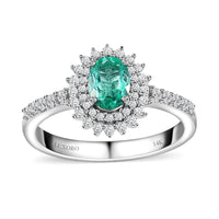 14K White Gold AAA Boyaca Colombian Emerald, White Diamond (G-H, I2) (0.45 cts) Double Halo Ring (Size 7.0) 1.00 ctw