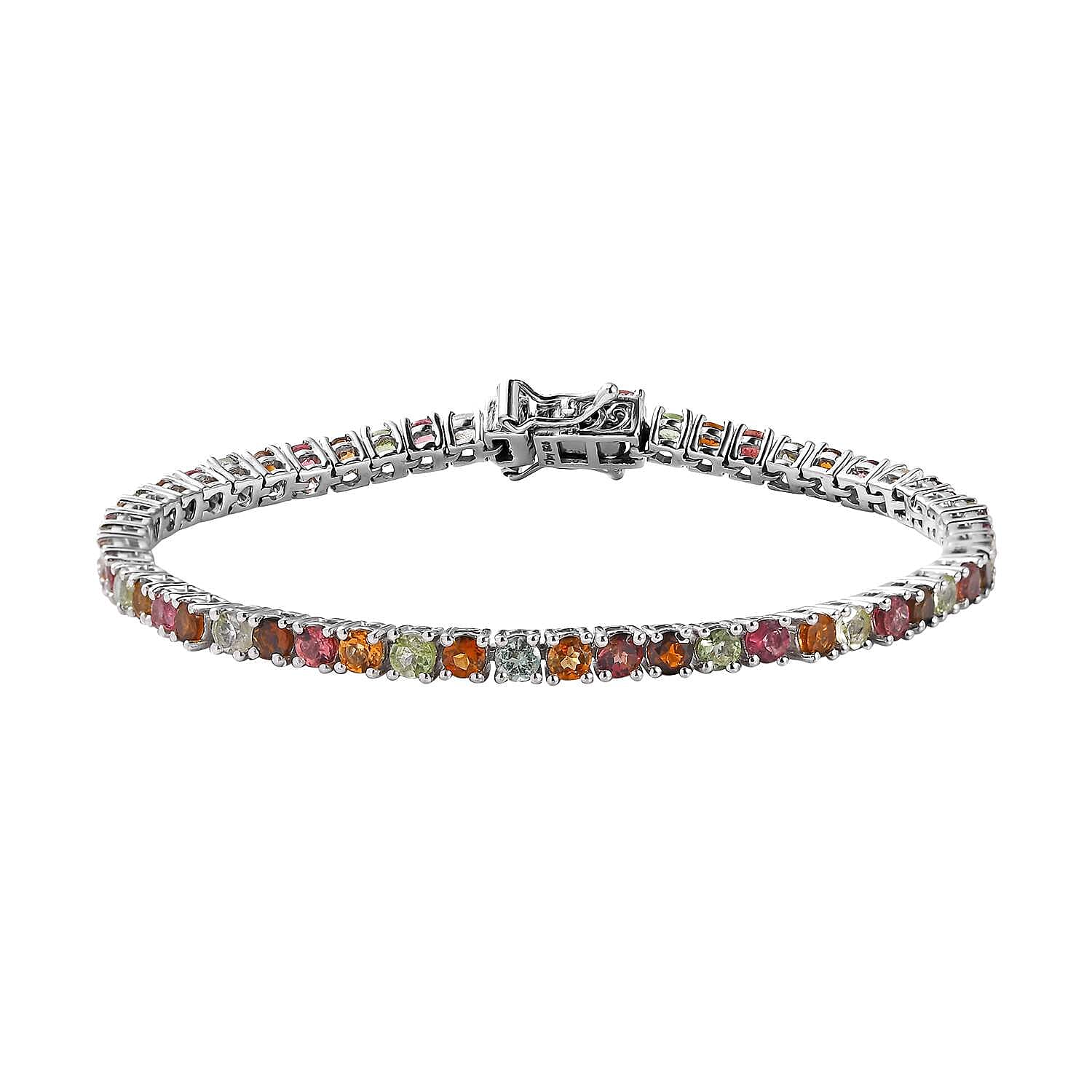 Multi-Tourmaline Tennis Bracelet in Platinum Over Sterling Silver (7.25 In) (Del. in 7-10 Days) 5.85 ctw
