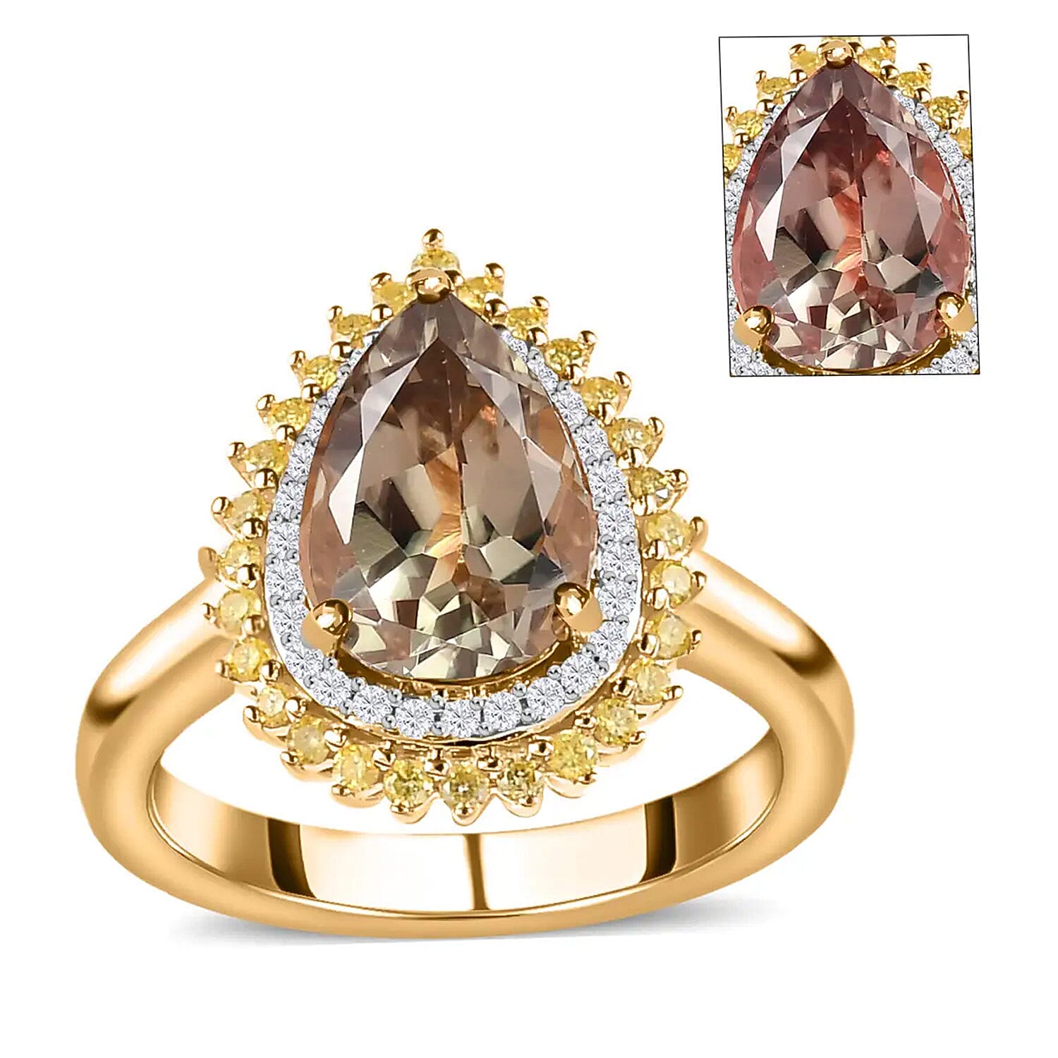 Luxoro 10K Yellow Gold AAA Turkizite, Yellow Diamond and Diamond G-H I3 Ring (Size 7.0) 2.35 ctw