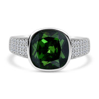 Simulated Green and White Diamond Ring in Rhodium Over Sterling Silver (Size 10.0)