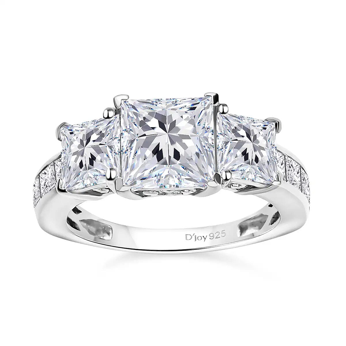 Moissanite (Sqr 7mm) Ring in Platinum Over Sterling Silver (Size 10.0) 3.90 ctw