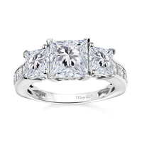 Moissanite (Sqr 7mm) Ring in Platinum Over Sterling Silver (Size 10.0) 3.90 ctw