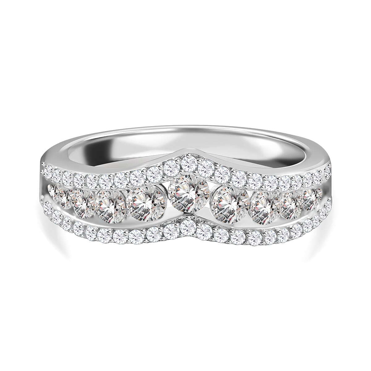 Simulated Diamond Ring in Rhodium Over Sterling Silver (Size 9.0) 2.10 ctw