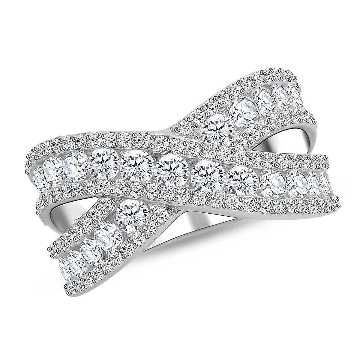 Simulated Diamond Ring in Rhodium Over Sterling Silver (Size 9.0) 4.00 ctw