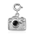 Thai Black Spinel and Moissanite Camera Charm in Platinum Over Sterling Silver 0.35 ctw - Sticky add to cart bar