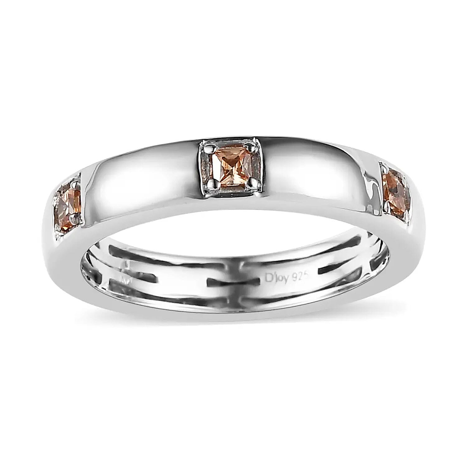 Simulated Champagne Diamond Band Ring in Platinum Over Sterling Silver (Size 6.0) 0.50 ctw