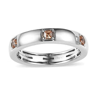 Simulated Champagne Diamond Band Ring in Platinum Over Sterling Silver (Size 6.0) 0.50 ctw