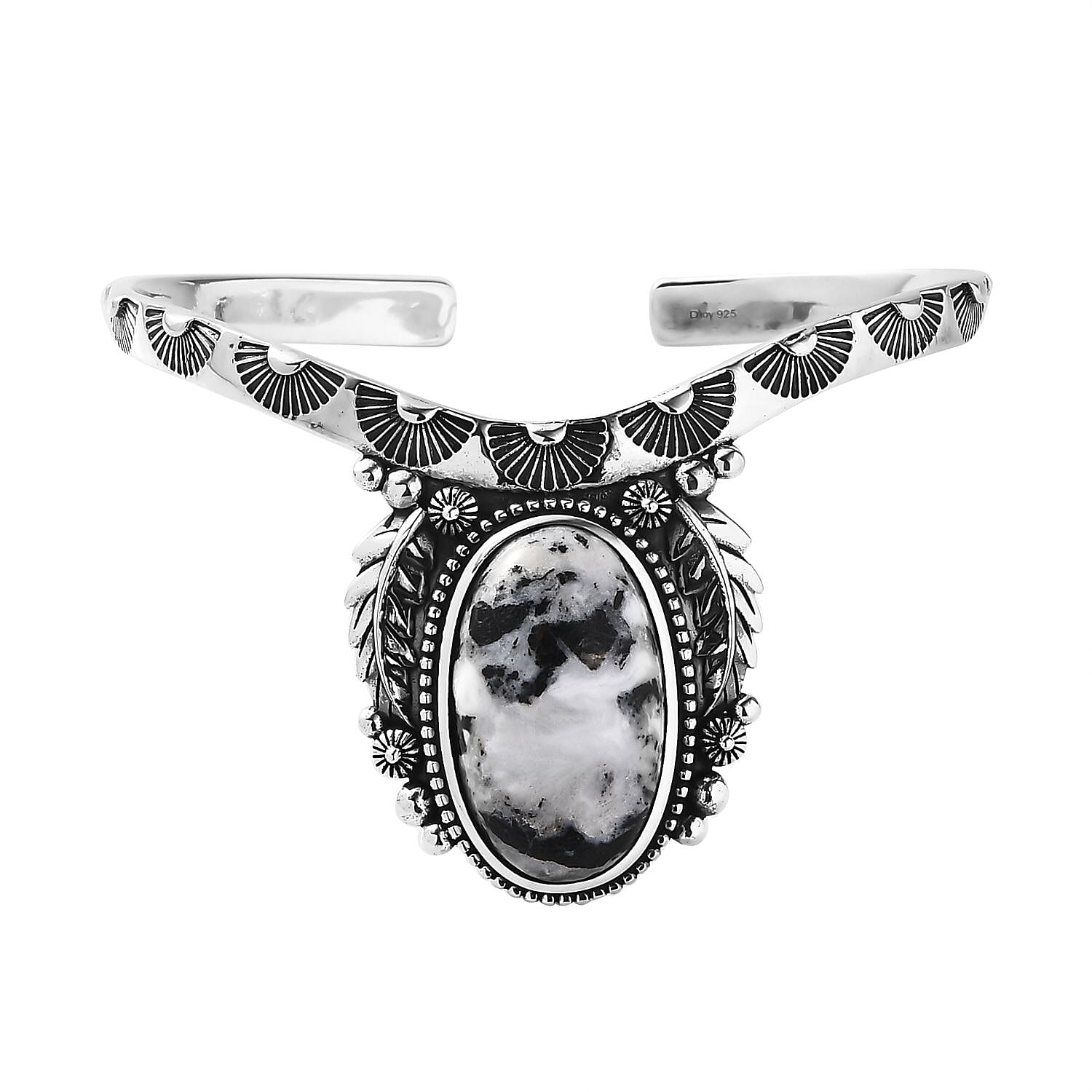 Artisan Crafted White Buffalo Cuff Bracelet in Sterling Silver (7.25 In) 21.10 ctw