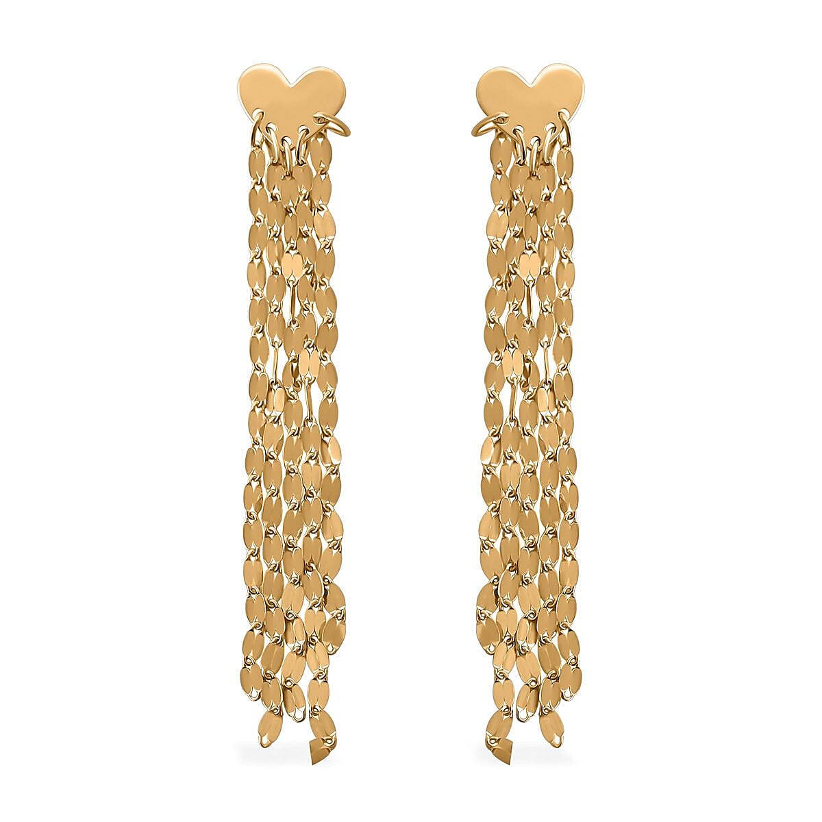 Italian 10K Yellow Gold Heart Mirror Tassels Earrings (1.35 g)