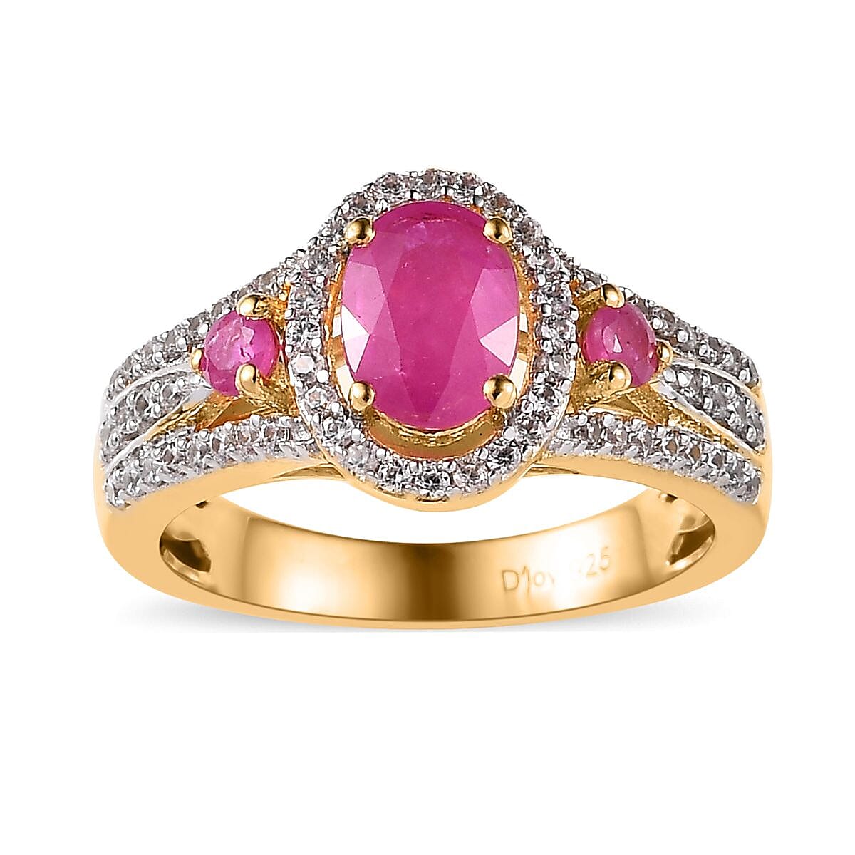 Premium Montepuez Ruby and White Zircon Ring in Vermeil Yellow Gold Over Sterling Silver (Size 10.0) 1.50 ctw