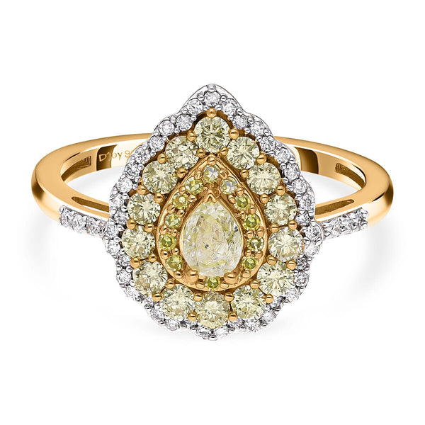 Natural Yellow and White Diamond Double Halo Ring in Vermeil Yellow Gold Over Sterling Silver 0.50 ctw - Product card gallery slide 1 (10177218871609)