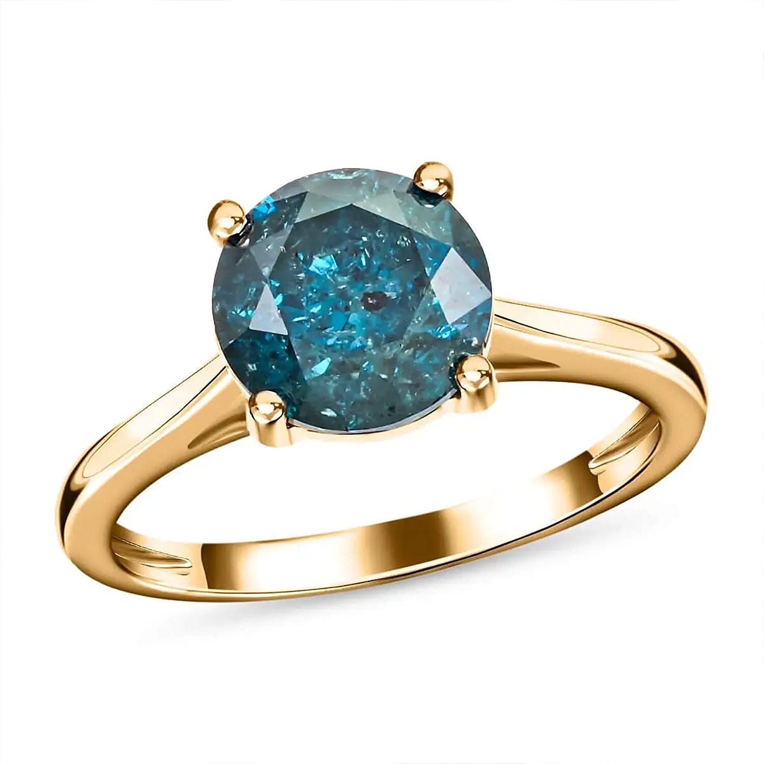 No Brand 10K Yellow Gold I3 Blue Diamond , White Diamond I3 Ring , Gold Wt. 2.35 g 2.24 ctw