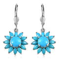 Premium Sleeping Beauty Turquoise Floral Lever Back Earrings in Platinum Over Sterling Silver 3.60 ctw - Sticky add to cart bar